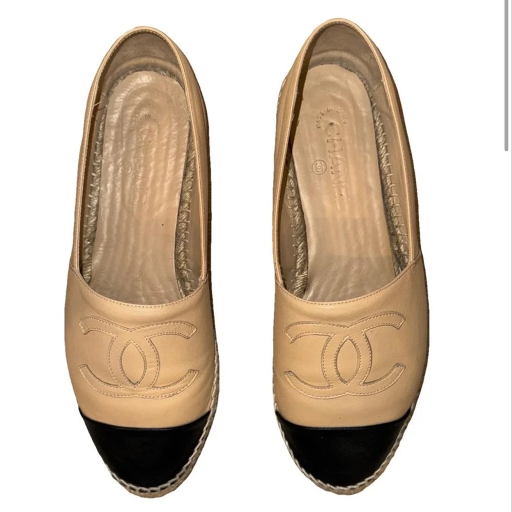Chanel Cream and Black Espadrilles with Iconic Design